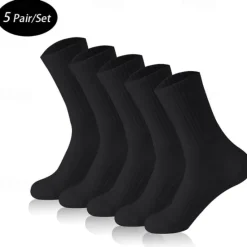 Hot OUKU Men's 5 Pack Multi Packs Socks Crew Socks Running Socks Casual Socks Black White Color Plain Sports & Outdoor Casual Daily Basic Medium Spring Fall Fashion