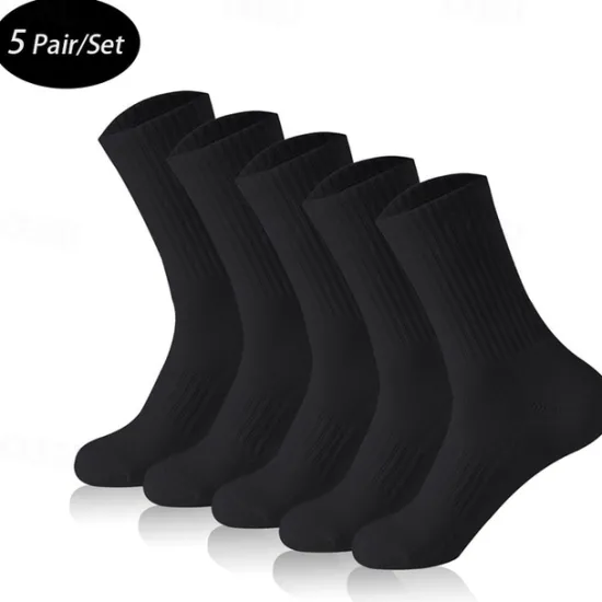Hot OUKU Men's 5 Pack Multi Packs Socks Crew Socks Running Socks Casual Socks Black White Color Plain Sports & Outdoor Casual Daily Basic Medium Spring Fall Fashion