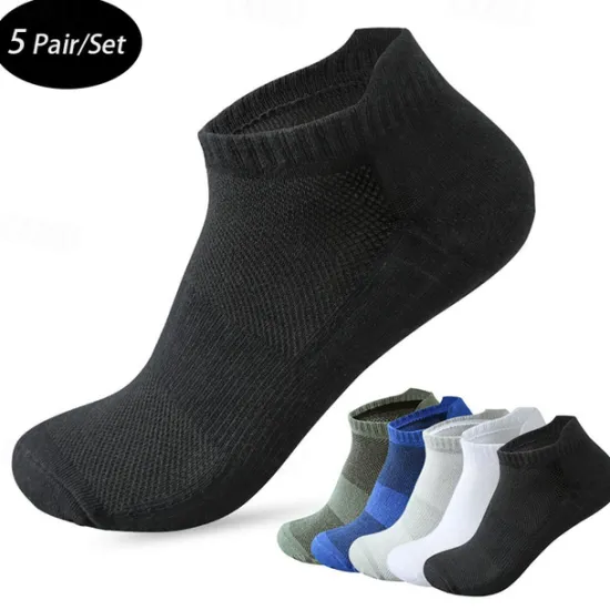 Hot OUKU Men's 5 Pack Multi Packs Socks Ankle Socks Low Cut Socks Running Socks Casual Socks Black White Color Plain Sports & Outdoor Daily Vacation Basic Medium Spring Fall Fashion Casual