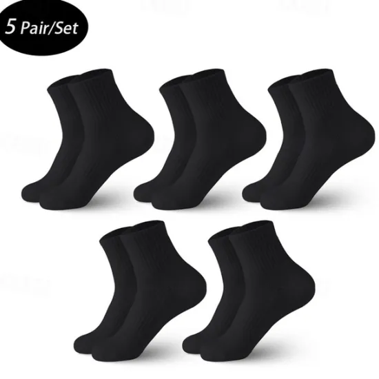 Discount OUKU Men's 5 Pack Multi Packs Socks Ankle Socks Running Socks Casual Socks Black White Color Plain Sports & Outdoor Casual Daily Basic Medium Spring Fall Fashion