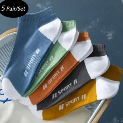 Online OUKU Men's 5 Pack Multi Packs Socks Ankle Socks Low Cut Socks Color Color Block Sports & Outdoor Daily Vacation Basic Medium Spring Fall Fashion Casual Rainbow