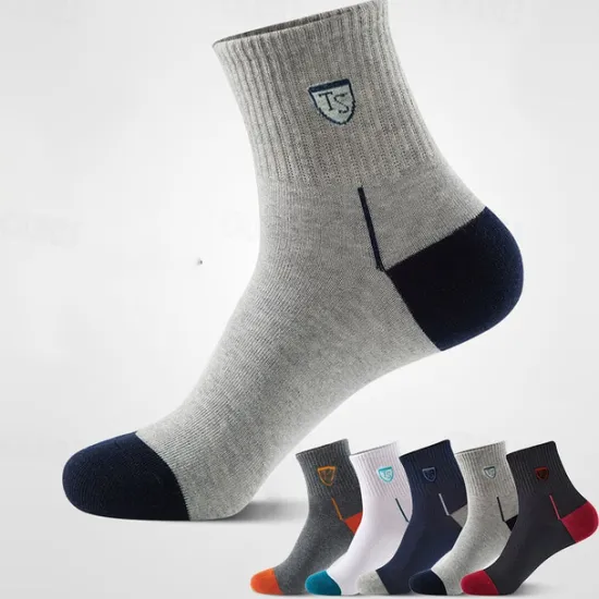 Online OUKU Men's 5 Pack Multi Packs Socks Crew Socks Running Socks Casual Socks Color Color Block Sports & Outdoor Daily Vacation Basic Medium Spring Fall Fashion Casual Rainbow