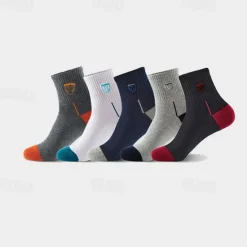 Online OUKU Men's 5 Pack Multi Packs Socks Crew Socks Running Socks Casual Socks Color Color Block Sports & Outdoor Daily Vacation Basic Medium Spring Fall Fashion Casual Rainbow