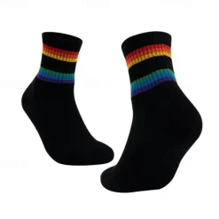 Sale OUKU Men's 2 Pack Multi Packs Socks Crew Socks Running Socks Casual Socks Black White Color Rainbow Sports & Outdoor Daily Vacation Basic Medium Spring Fall Fashion Casual