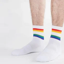 Sale OUKU Men's 2 Pack Multi Packs Socks Crew Socks Running Socks Casual Socks Black White Color Rainbow Sports & Outdoor Daily Vacation Basic Medium Spring Fall Fashion Casual