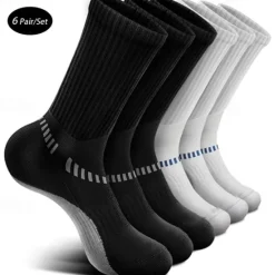 Clearance OUKU Men's 6 Pack Multi Packs Socks Crew Socks Black White Color Christmas Pattern Sports & Outdoor Daily Vacation Basic Medium Spring Fall Fashion Casual