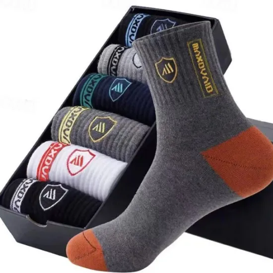 New OUKU Men's 5 Pack Multi Packs Socks Crew Socks Casual Socks Color Plain Sports & Outdoor Daily Vacation Basic Medium Spring Fall Fashion Casual Rainbow