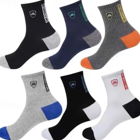 New OUKU Men's 5 Pack Multi Packs Socks Crew Socks Casual Socks Color Plain Sports & Outdoor Daily Vacation Basic Medium Spring Fall Fashion Casual Rainbow