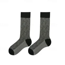 Clearance OUKU Men's 1 Pair Socks Color Plaid Plaid Checkered Geometry Formal Wedding Anniversary Thin Spring & Fall Knitwear Elegant Black
