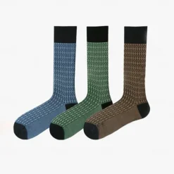 OUKU Men's 1 Pair Socks Blue Green Color Plaid Plaid Checkered Geometry Formal Wedding Anniversary Thin Spring & Fall Knitwear Elegant