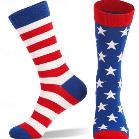 Best OUKU Men's 1 Pair Socks Running Socks Casual Socks Long Socks Black White Color American US Flag Sports & Outdoor Daily Vacation Basic Medium Spring Fall Fashion Casual