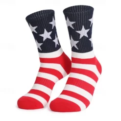 Best OUKU Men's 1 Pair Socks Running Socks Casual Socks Long Socks Black White Color American US Flag Sports & Outdoor Daily Vacation Basic Medium Spring Fall Fashion Casual