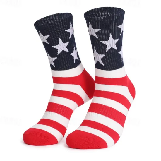Best OUKU Men's 1 Pair Socks Running Socks Casual Socks Long Socks Black White Color American US Flag Sports & Outdoor Daily Vacation Basic Medium Spring Fall Fashion Casual