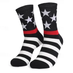Best OUKU Men's 1 Pair Socks Running Socks Casual Socks Long Socks Black White Color American US Flag Sports & Outdoor Daily Vacation Basic Medium Spring Fall Fashion Casual