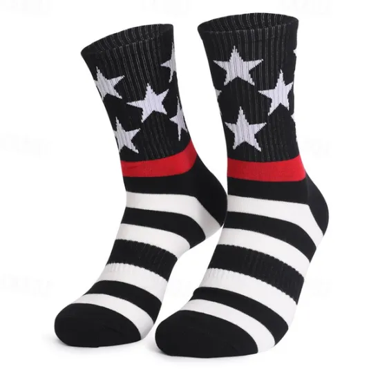 Best OUKU Men's 1 Pair Socks Running Socks Casual Socks Long Socks Black White Color American US Flag Sports & Outdoor Daily Vacation Basic Medium Spring Fall Fashion Casual