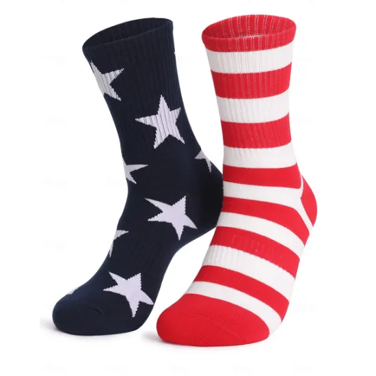 Best OUKU Men's 1 Pair Socks Running Socks Casual Socks Long Socks Black White Color American US Flag Sports & Outdoor Daily Vacation Basic Medium Spring Fall Fashion Casual