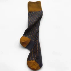 Sale OUKU Men's 1 Pair Socks Red Color Plaid Plaid Checkered Geometry Formal Wedding Anniversary Thin Spring & Fall Knitwear Elegant Yellow