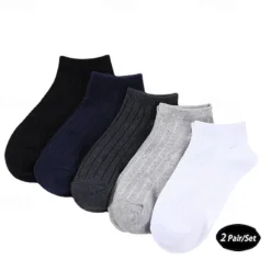 Outlet OUKU Men's 2 Pairs Ankle Socks Low Cut Socks Black White Color Plain Daily Wear Vacation Weekend Medium Summer Spring & Fall Stylish Casual