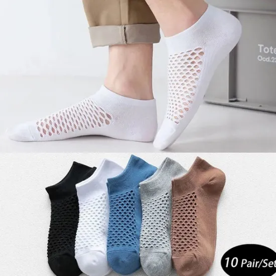 Online OUKU Men's 10 Pairs Ankle Socks No Show Socks Black White Color Plain Casual Daily Basic Thin Summer Spring Fall Cool Breathable