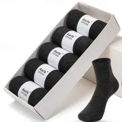 Best OUKU Men's 5 Pairs Black White Color Solid / Plain Color Office Casual Daily Spring Fall All Seasons Casual Socks Business