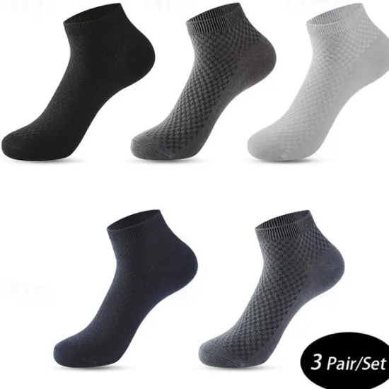 Outlet OUKU Men's 3 Pairs Crew Socks Low Cut Socks Black Light Grey Color Plain Casual Daily Basic Medium Summer Spring Fall Breathable