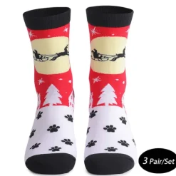 Sale OUKU Men's 3 Pairs Crew Socks Men Socks Xmas Socks White Pink Color Cartoon Christmas Casual Daily Basic Medium Fall Winter Thermal