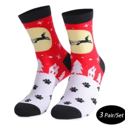 Sale OUKU Men's 3 Pairs Crew Socks Men Socks Xmas Socks White Pink Color Cartoon Christmas Casual Daily Basic Medium Fall Winter Thermal