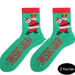 Sale OUKU Men's 3 Pairs Crew Socks Men Socks Xmas Socks White Pink Color Cartoon Christmas Casual Daily Basic Medium Fall Winter Thermal