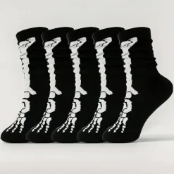 Clearance OUKU Men's 5 Pairs Multi Packs Socks Crew Socks Casual Socks Color Halloween Skulls Sports & Outdoor Daily Vacation Basic Medium Fall & Winter Fashion Casual Black
