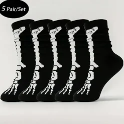 Clearance OUKU Men's 5 Pairs Multi Packs Socks Crew Socks Casual Socks Color Halloween Skulls Sports & Outdoor Daily Vacation Basic Medium Fall & Winter Fashion Casual Black