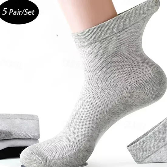 OUKU Men's 5 Pairs Multi Packs Socks Running Socks Casual Socks Black White Color Plain Vacation Sports & Outdoor Daily Basic Medium Spring Fall Fashion Casual