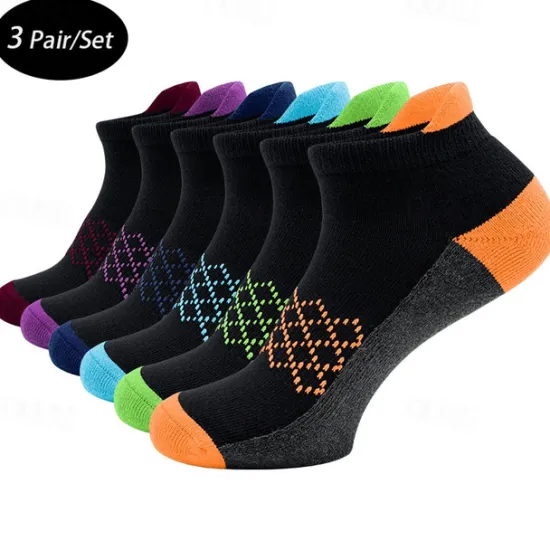 Best OUKU Men's 3 Pairs Multi Packs Socks Running Socks Casual Socks Wine Blue Color Color Block Vacation Sports & Outdoor Daily Basic Medium Spring Fall Fashion Casual