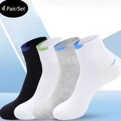 Clearance OUKU Men's 4 Pairs Multi Packs Socks Crew Socks Running Socks Casual Socks Black Blue Color Color Block Vacation Sports & Outdoor Daily Basic Medium Spring Fall Fashion Casual