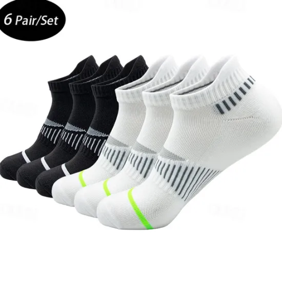 New OUKU Men's 6 Pairs Multi Packs Socks Running Socks Casual Socks Black White Color Striped Vacation Sports & Outdoor Daily Basic Medium Spring Fall Fashion Casual