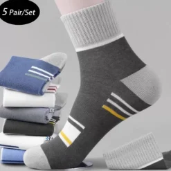 Clearance OUKU Men's 5 Pairs Multi Packs Socks Running Socks Casual Socks Color Color Block Striped Sports & Outdoor Daily Vacation Basic Medium Spring Fall Fashion Casual Rainbow