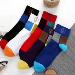 Sale OUKU Men's 5 Pairs Multi Packs Socks Crew Socks Running Socks Casual Socks Color Color Block Vacation Sports & Outdoor Daily Basic Medium Spring Fall Fashion Casual Rainbow