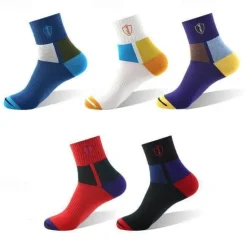 Sale OUKU Men's 5 Pairs Multi Packs Socks Crew Socks Running Socks Casual Socks Color Color Block Vacation Sports & Outdoor Daily Basic Medium Spring Fall Fashion Casual Rainbow