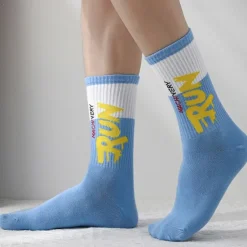 Sale OUKU Men's 5 Pairs Multi Packs Socks Crew Socks Running Socks Casual Socks Black White Color Color Block Letter Vacation Sports & Outdoor Daily Basic Medium Spring Fall Fashion Casual