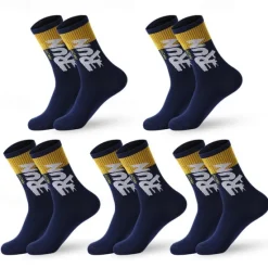 Sale OUKU Men's 5 Pairs Multi Packs Socks Crew Socks Running Socks Casual Socks Black White Color Color Block Letter Vacation Sports & Outdoor Daily Basic Medium Spring Fall Fashion Casual