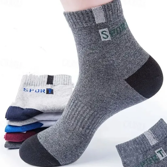 New OUKU Men's 5 Pairs Multi Packs Socks Running Socks Casual Socks Color Color Block Letter Sports & Outdoor Daily Vacation Basic Medium Spring Fall Fashion Casual Rainbow