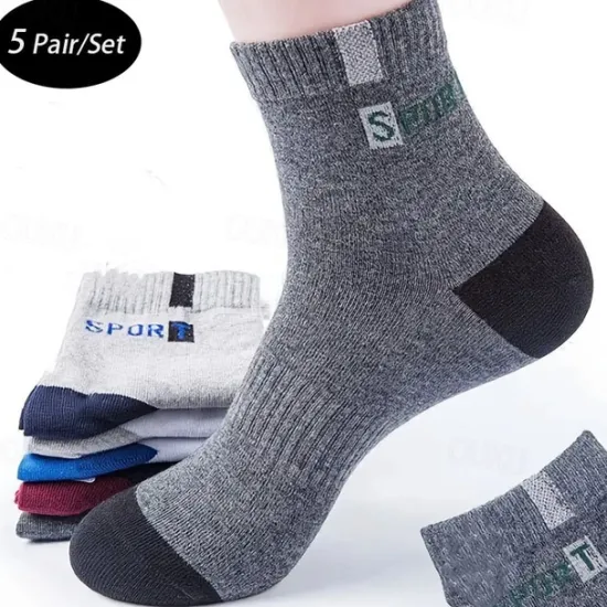 New OUKU Men's 5 Pairs Multi Packs Socks Running Socks Casual Socks Color Color Block Letter Sports & Outdoor Daily Vacation Basic Medium Spring Fall Fashion Casual Rainbow