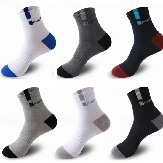 New OUKU Men's 5 Pairs Multi Packs Socks Running Socks Casual Socks Color Color Block Letter Sports & Outdoor Daily Vacation Basic Medium Spring Fall Fashion Casual Rainbow