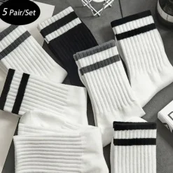 OUKU Men's 5 Pairs Multi Packs Socks Running Socks Casual Socks Black White Color Plain Vacation Sports & Outdoor Daily Basic Medium Spring Fall Fashion Casual