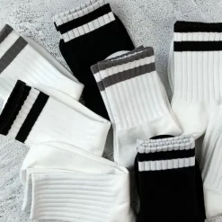 OUKU Men's 5 Pairs Multi Packs Socks Running Socks Casual Socks Black White Color Plain Vacation Sports & Outdoor Daily Basic Medium Spring Fall Fashion Casual