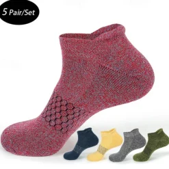 Sale OUKU Men's 5 Pairs Multi Packs Socks Ankle Socks Low Cut Socks Casual Socks Yellow Red Color Plain Sports & Outdoor Daily Vacation Basic Medium Spring Fall Fashion Casual