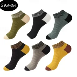 Outlet OUKU Men's 5 Pairs Multi Packs Socks Running Socks Casual Socks Color Color Block Vacation Sports & Outdoor Daily Basic Medium Spring Fall Fashion Casual Rainbow