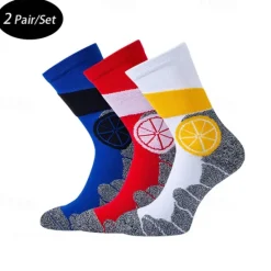 New OUKU Men's 2 Pairs Multi Packs Socks Running Socks Casual Socks Yellow Red Color Color Block Sports & Outdoor Daily Vacation Basic Medium Spring Fall Fashion Casual