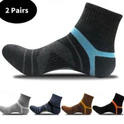 Sale OUKU Men's 2 Pairs Multi Packs Socks Crew Socks Running Socks Casual Socks Black Blue Color Stripes Sports & Outdoor Daily Vacation Basic Medium Spring Fall Fashion Casual