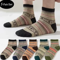 Sale OUKU Men's 5 Pairs Multi Packs Socks Crew Socks Casual Socks Color Stripes Daily Vacation Medium Spring Fall Fashion Casual Brown