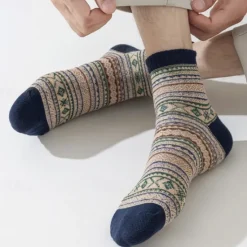 Sale OUKU Men's 5 Pairs Multi Packs Socks Crew Socks Casual Socks Color Stripes Daily Vacation Medium Spring Fall Fashion Casual Brown